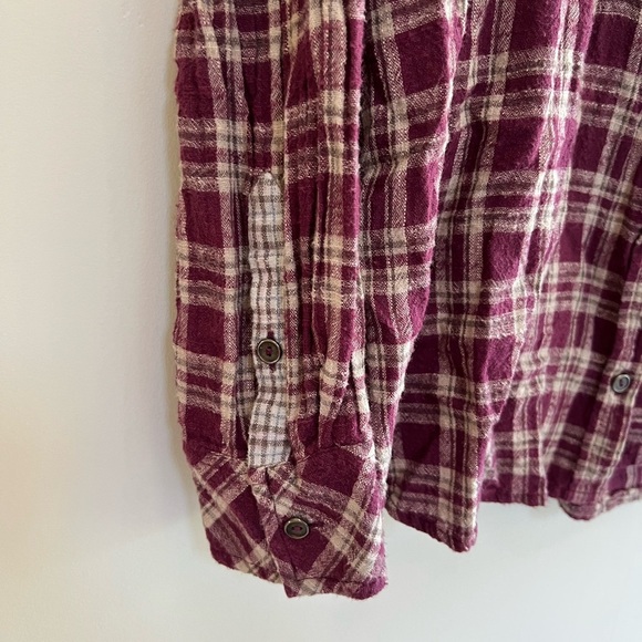Free People Two-Tone Plaid Flannel Button Down, Raspberry Red & Light Grey, S - Picture 5 of 9